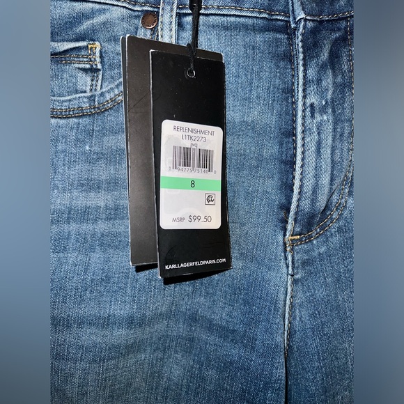 $100 Karl Lagerfeld Paris The Karl Blue Logo Tape Skinny Jeans Size 8 - Picture 5 of 16